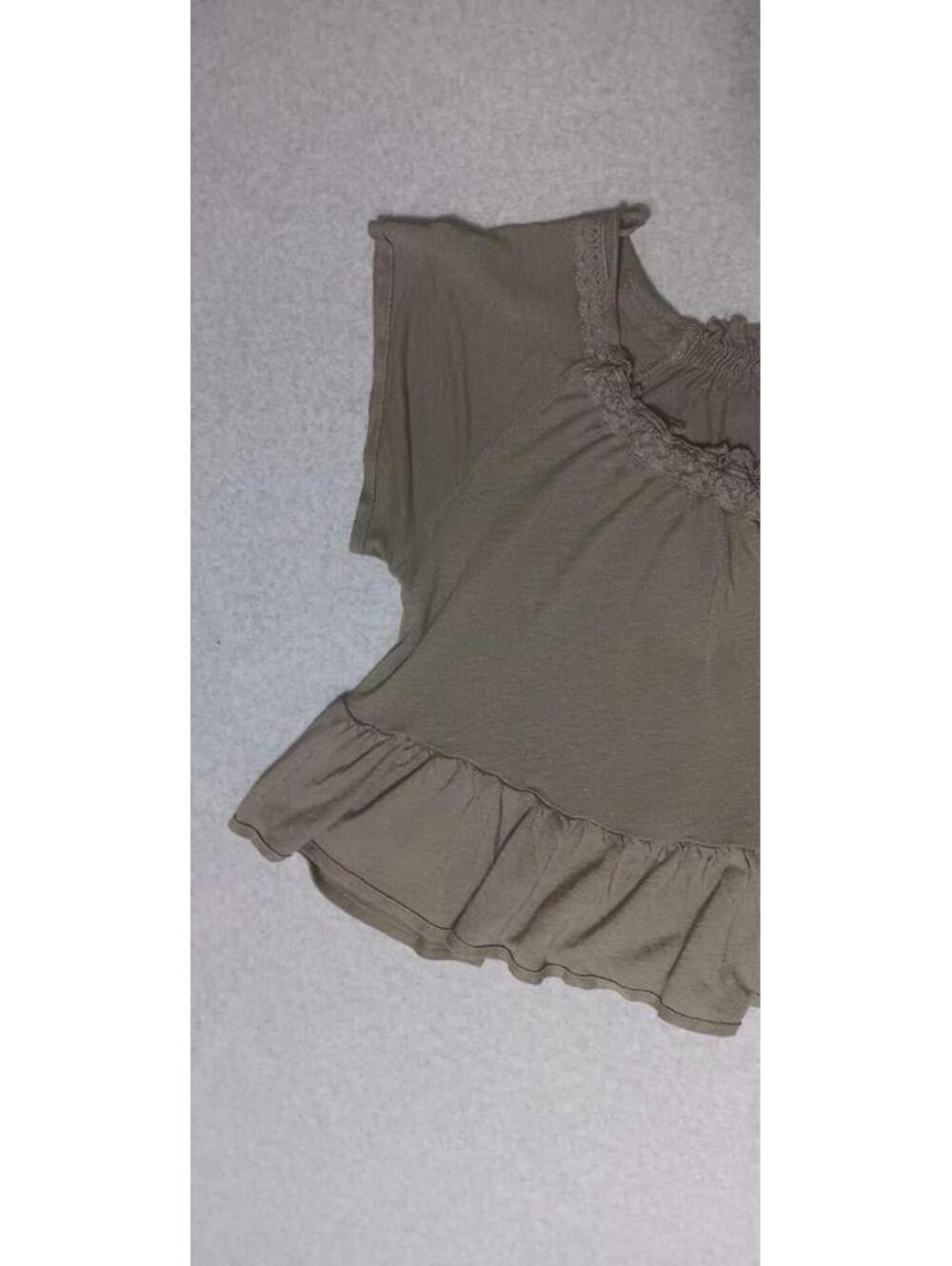 Free People Cropped Short Sleeve Blouse Womens Size XS Sage Green Partial Button - Picture 11 of 11
